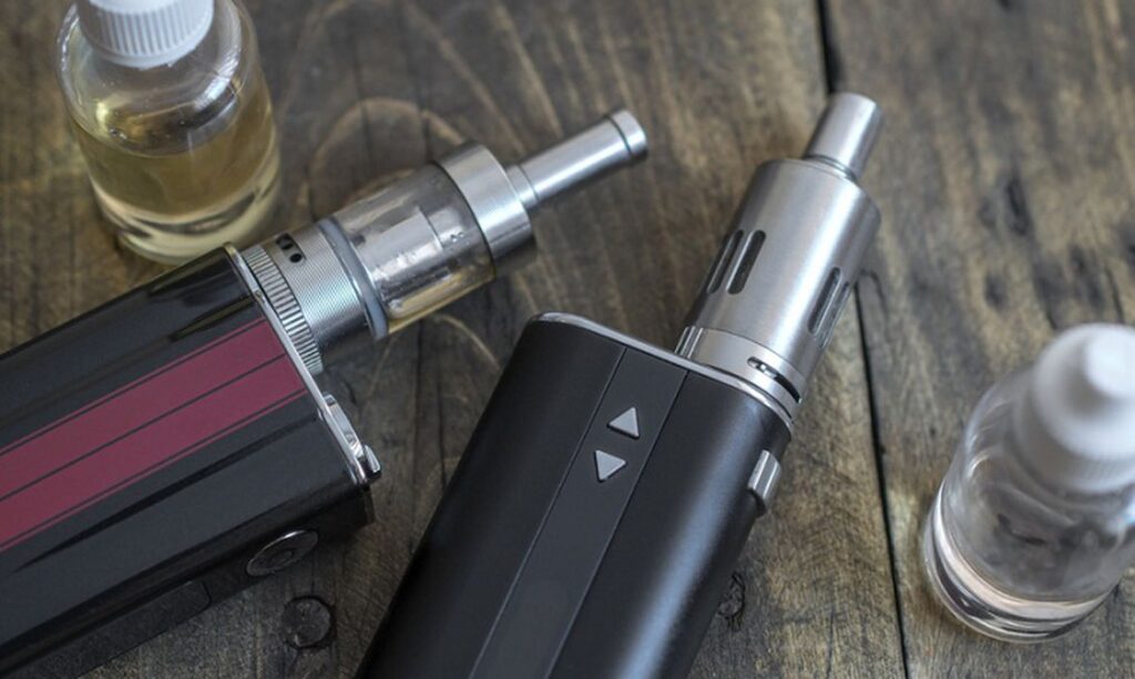 Advanced personal vaporizer or e-cigarette, from above Advanced personal vaporizer or e-cigarette, from above