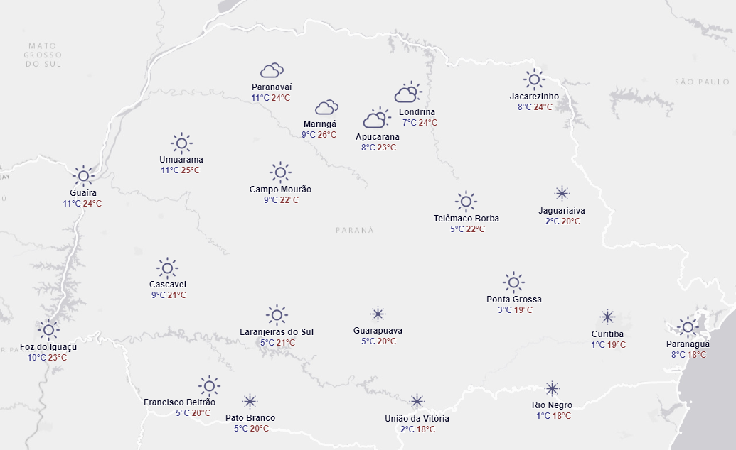 previsão do tempo paraná curitiba quarta-feira 