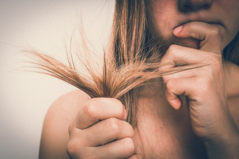Hair problems – brittle, damaged, dry and loss hair concept