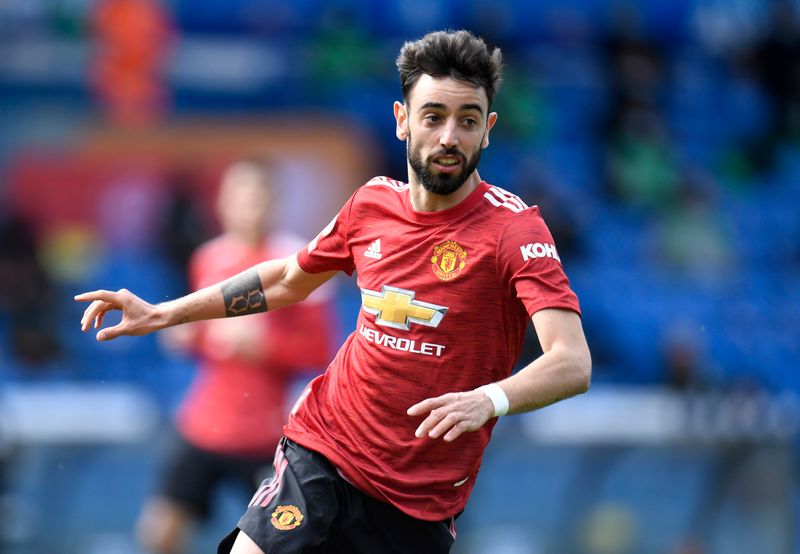 Bruno Fernandes durante partida do Manchester United contra o Leeds United pelo Campeonato Inglês