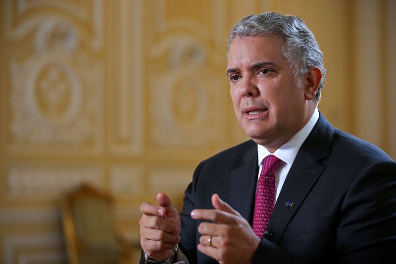 Presidente da Colômbia, Iván Duque, durante entrevista à Reuters em Bogotá