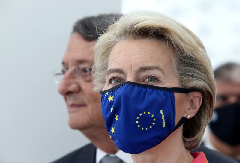 Chefe da Comissão Europeia, Ursula von der Leyen, em Nicosia, no Chipre