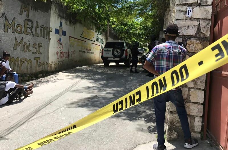 Local isolado perto da residência do presidente do Haiti, Jovenel Moise, que foi morto dentro de casa