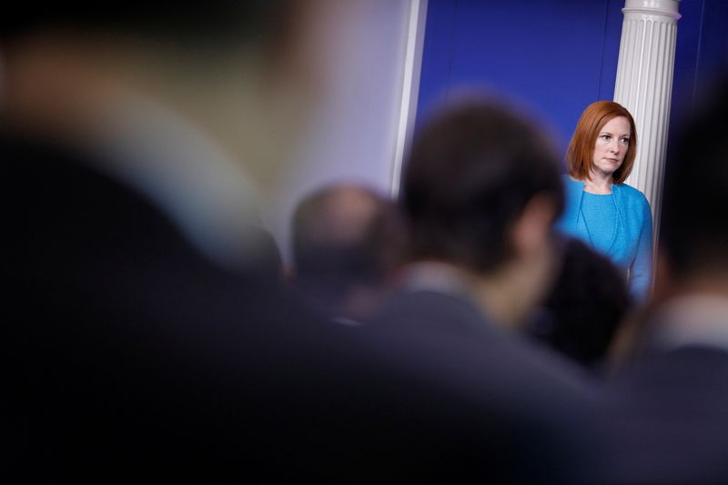 Secretária de Imprensa da Casa Branca, Jen Psaki, durante entrevista coletiva