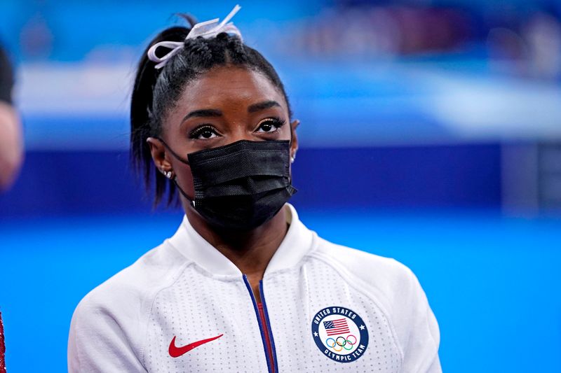 Simone Biles após se retirar da final por equipes da ginástica da Olimpíada de Tóquio