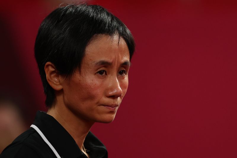 Mesatenista Jia Liu durante jogo contra porto-riquenha Adriana Díaz