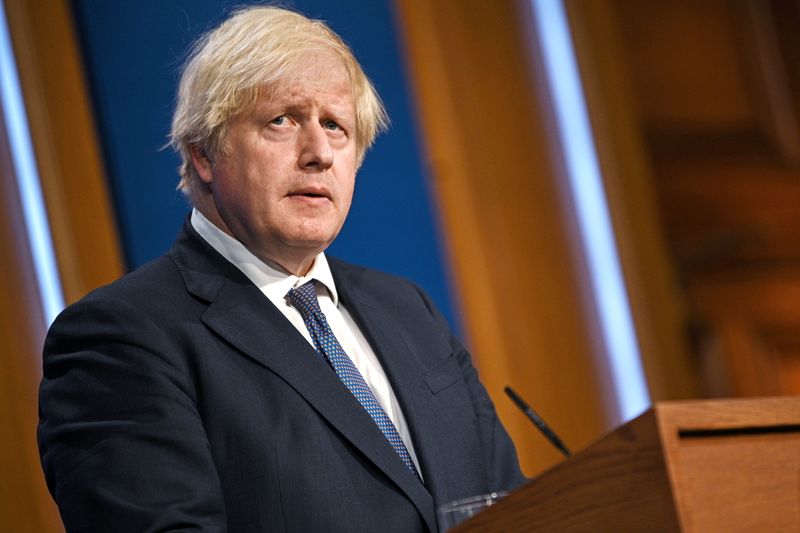 Primeiro-ministro do Reino Unido, Boris Johnson durante entrevista coletiva em Londres
