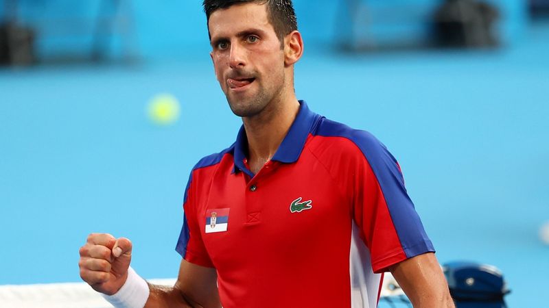 Novak Djokovic durante partida na Olimpíada de Tóquio 2020