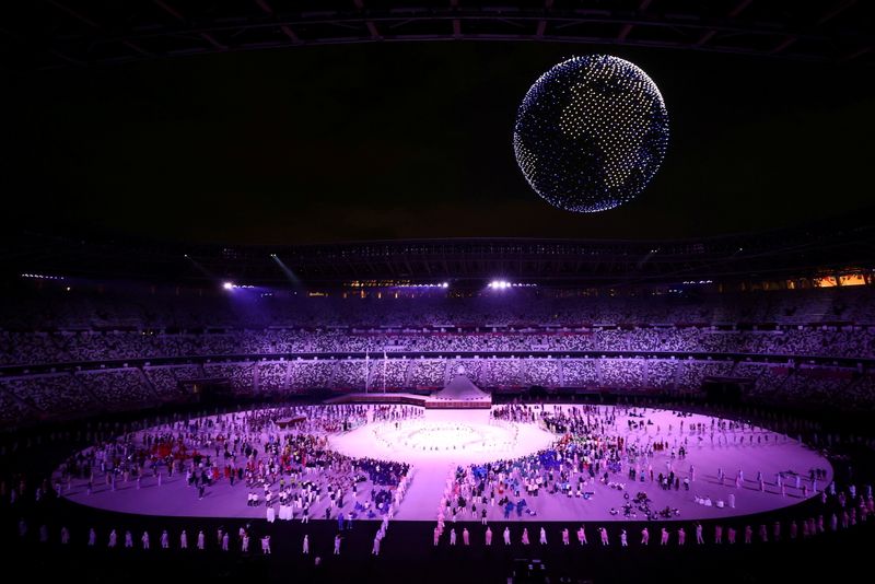 Estádio Olímpico de Tóquio durante cerimônia de abertura da Olimpíada