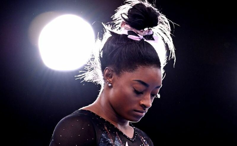 Simone Biles, dos Estados Unidos, durante treinamento na Olimpíada de Tóquio