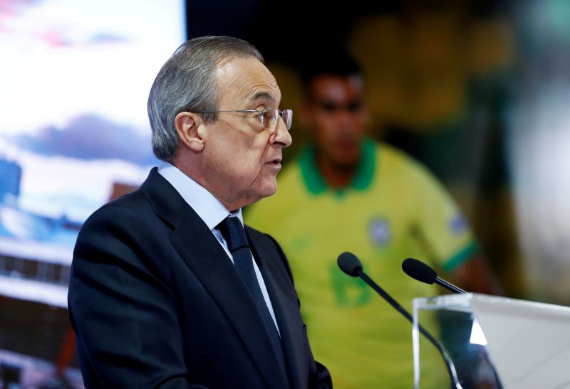 Presidente do Real Madrid, Florentino Pérez, durante entrevista coletiva em Madri