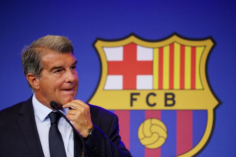 Presidente do Barcelona, Joan Laporta, durante entrevista coletiva