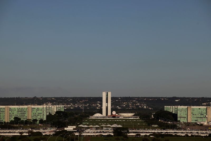 Esplanada dos Ministérios com o Congresso Nacional ao fundo, em Brasília