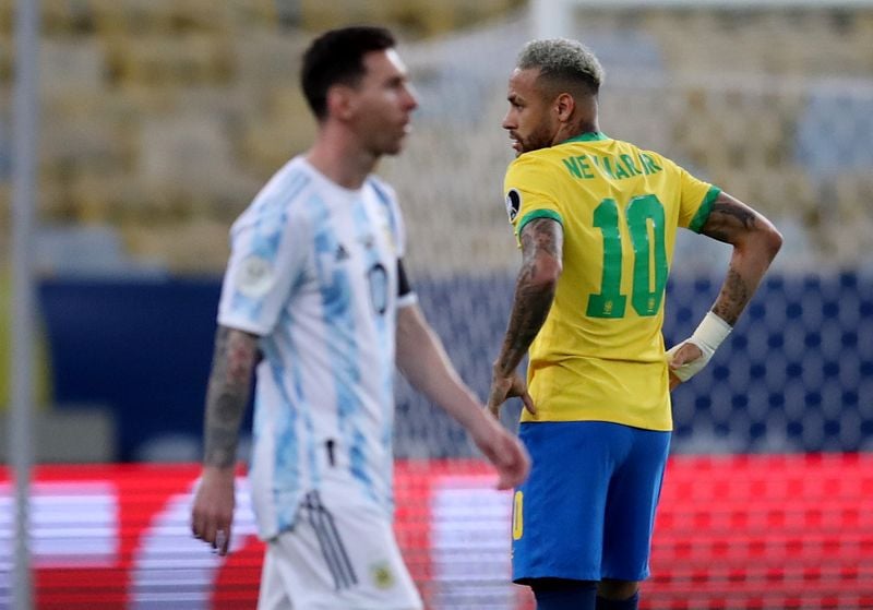 Lionel Messi e Neymar durante final da Copa América entre Brasil e Argentina no Maracanã