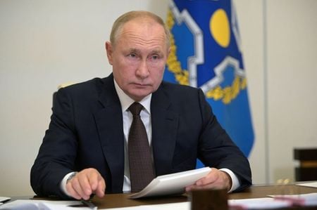 Presidente da Rússia, Vladimir Putin, durante reunião por vídeo em Moscou
