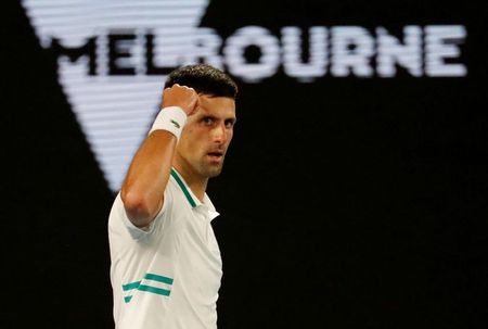 Novak Djokovic durante final do Aberto da Austrália de 2021