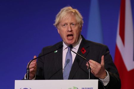 Primeiro-ministro britânico, Boris Johnson, discursa durante a conferência climática COP26 em Glasgow