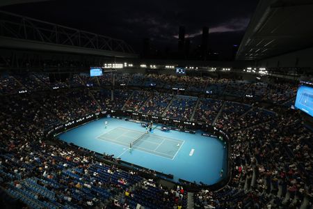 Vista aérea da quadra durante final de simples masculina do Aberto da Austrália de 2021