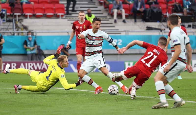 Cristiano Ronaldo em vitória de Portugal sobre a Hungria pela Eurocopa, em Budapeste