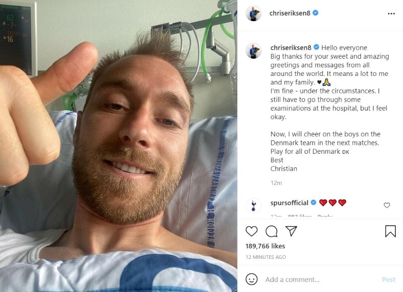 Eriksen, em hospital em Copenhague