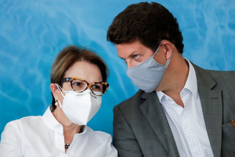 Tereza Cristina e ex-ministro  Salles em evento no Planalto