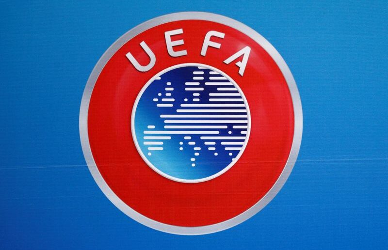 Logo da Uefa antes de entrevista coletiva na sede da entidade em Nyon, na Suíça