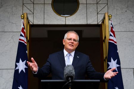 Primeiro-ministro da Austrália, Scott Morrison, durante entrevista coletiva no Parlamento em Canberra