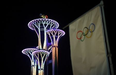 A Torre Olímpica de Pequim é fotografada antes dos Jogos Olímpicos de Inverno de Pequim 2022