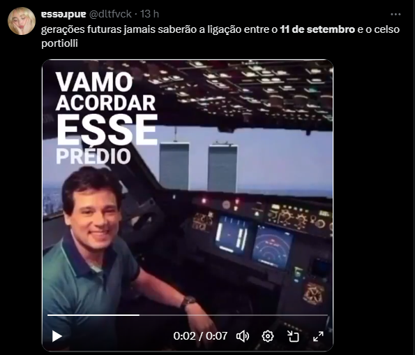 Meme envolvendo o caso de Celso Portiolli envolvido no 11 de setembro. (Reprodução/X)