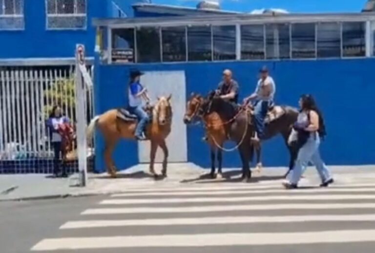 pai busca filha na escola a cavalo