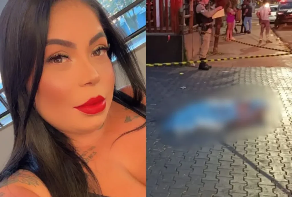 Vítima de feminicídio ao lado esquerdo, e corpo dela ao lado direito