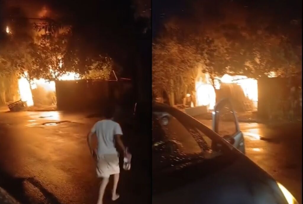 Imagens do incêncio no barracão de recicláveis