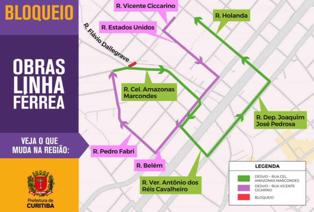 Mapa das ruas bloqueadas.