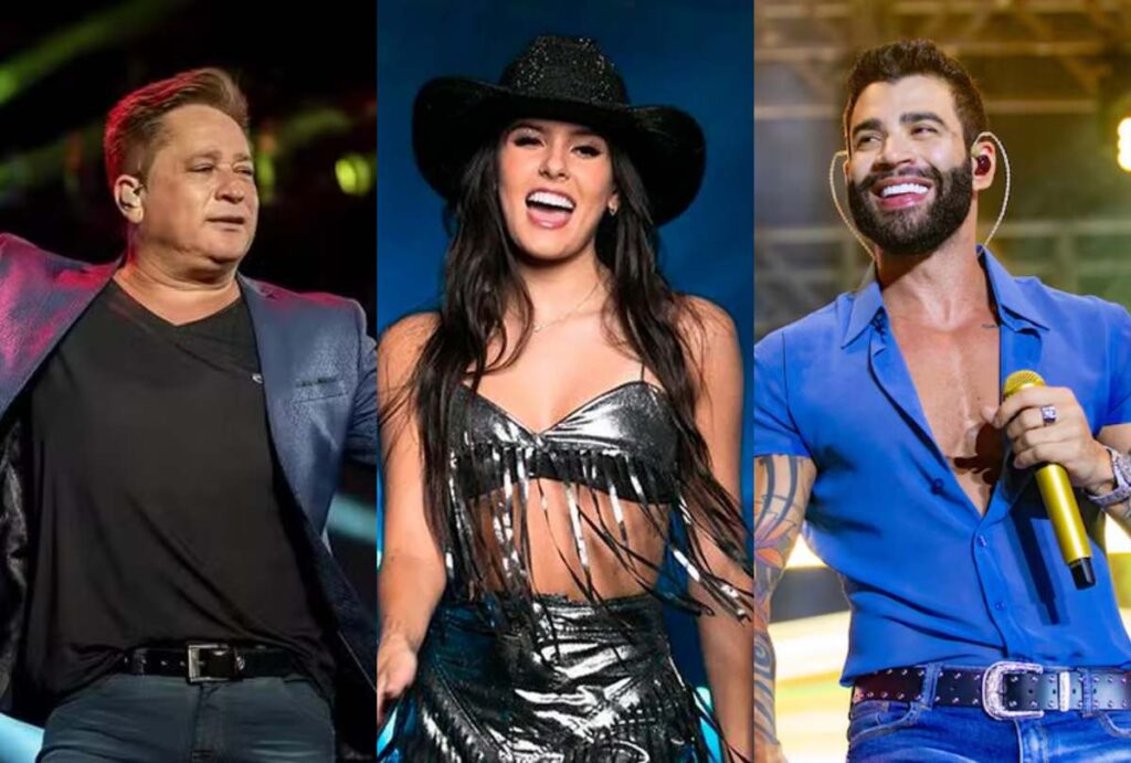 Montagem com fotos de Leonardo, Ana Castela e Gusttavo Lima