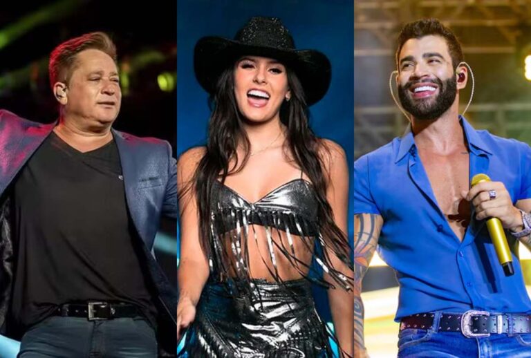 Montagem com fotos de Leonardo, Ana Castela e Gusttavo Lima