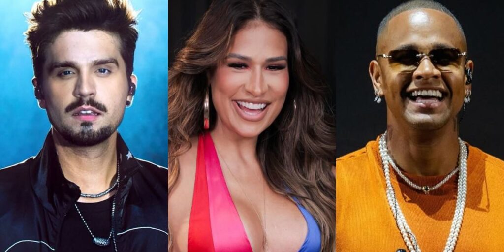 Montagem com fotos de Luan Santana, Simone Mendes e Léo Santana