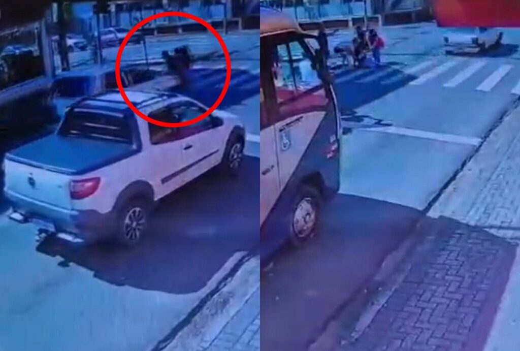 Montagem com fotos do momento do atropelamento em Guarapuava