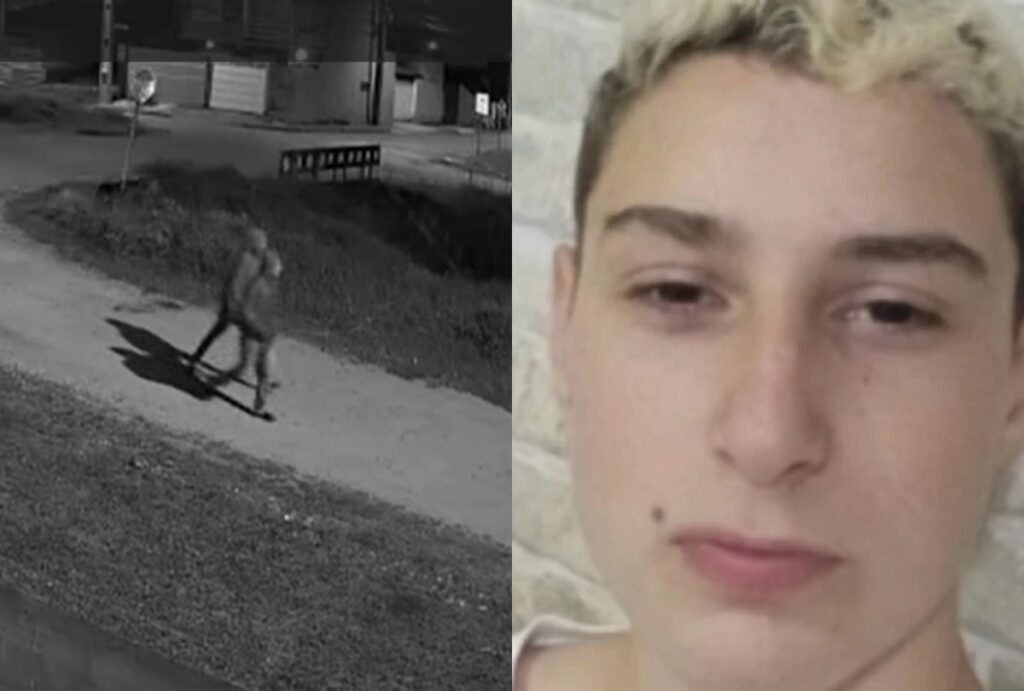 Montagem com foto do local do crime e de Uriel Henrique Ignaszewski Carvalho