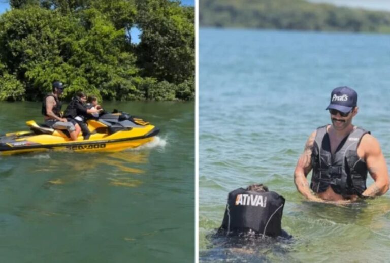 Gusttavo Lima de férias em lago.