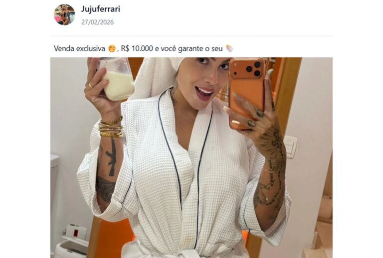 Propaganda de venda de leite materno da influenciadora.