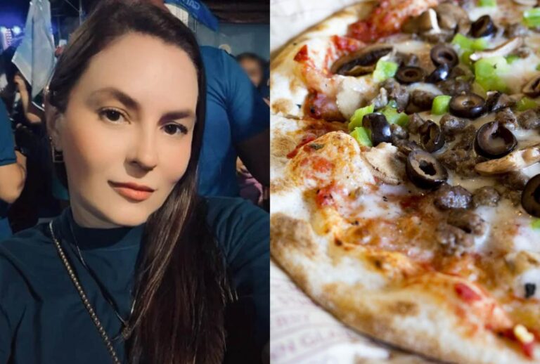 Montagem com foto de Rayssa Maritein e de uma pizza