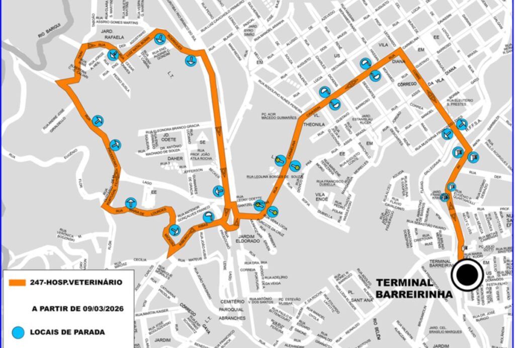 Itinerário da nova linha de ônibus de Curitiba