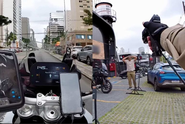 Montagem com fotos da perseguição policial em Curitiba