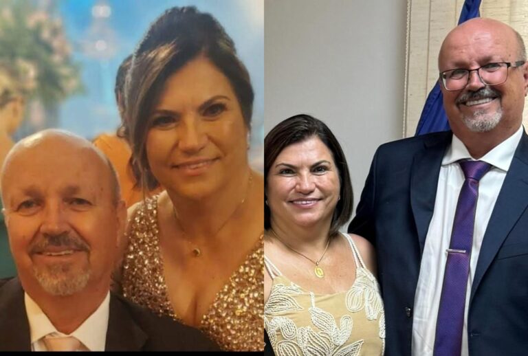 Montagem com fotos do prefeito e da primeira-dama de Vista Alegre do Alto (SP)