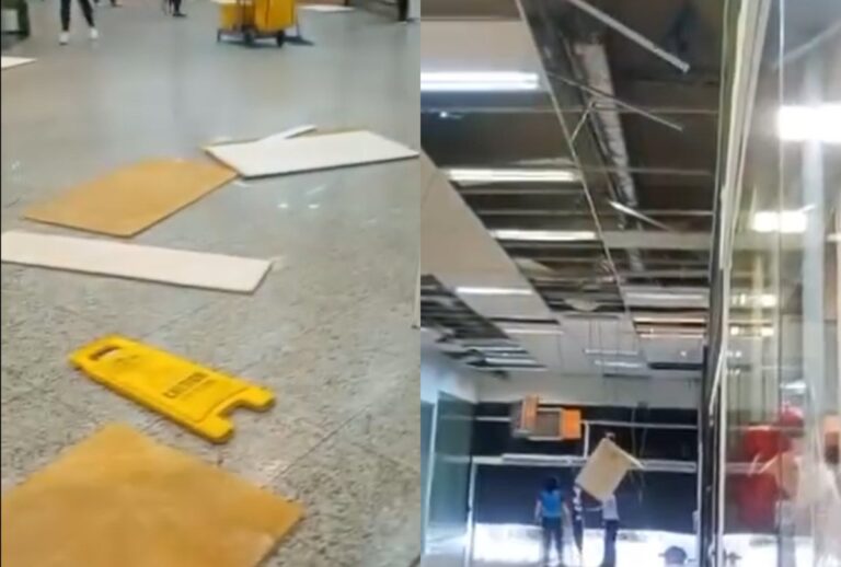 Montagem com imagens dos estragos no shopping de Ponta Grossa