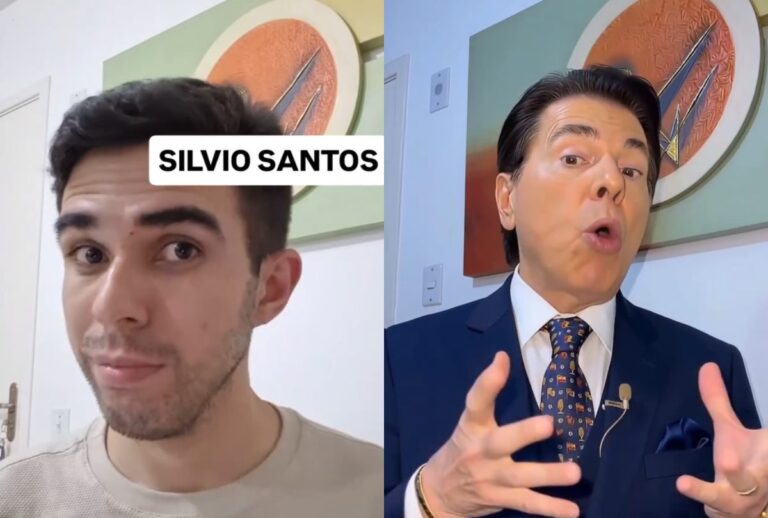 Montagem com fotos do influenciador Ravs e dele após transformação no Silvio Santos