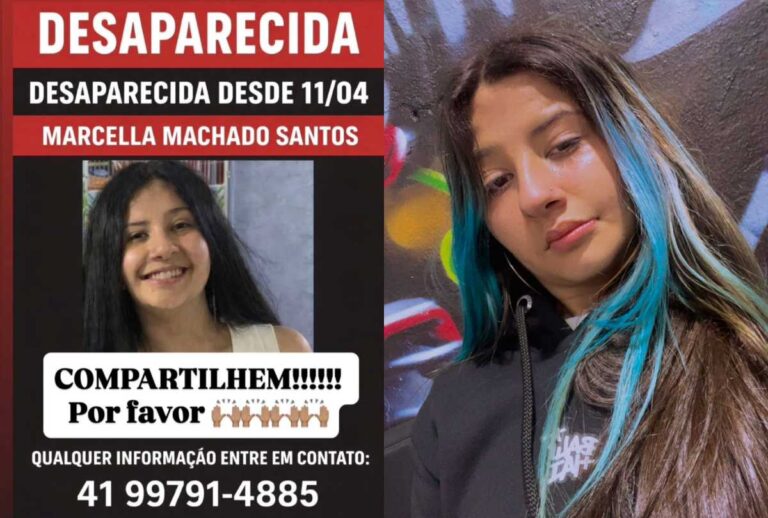 Montagem com duas fotos de Marcella Machado Santos, adolescente desaparecida em Curitiba