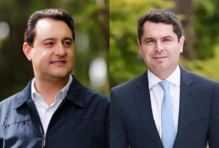 Montagem com fotos de Ratinho Jr e Alexandre Curi