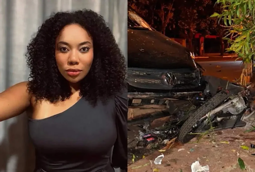 Montagem que mostra Gabrieli Cardoso e veículos após acidente