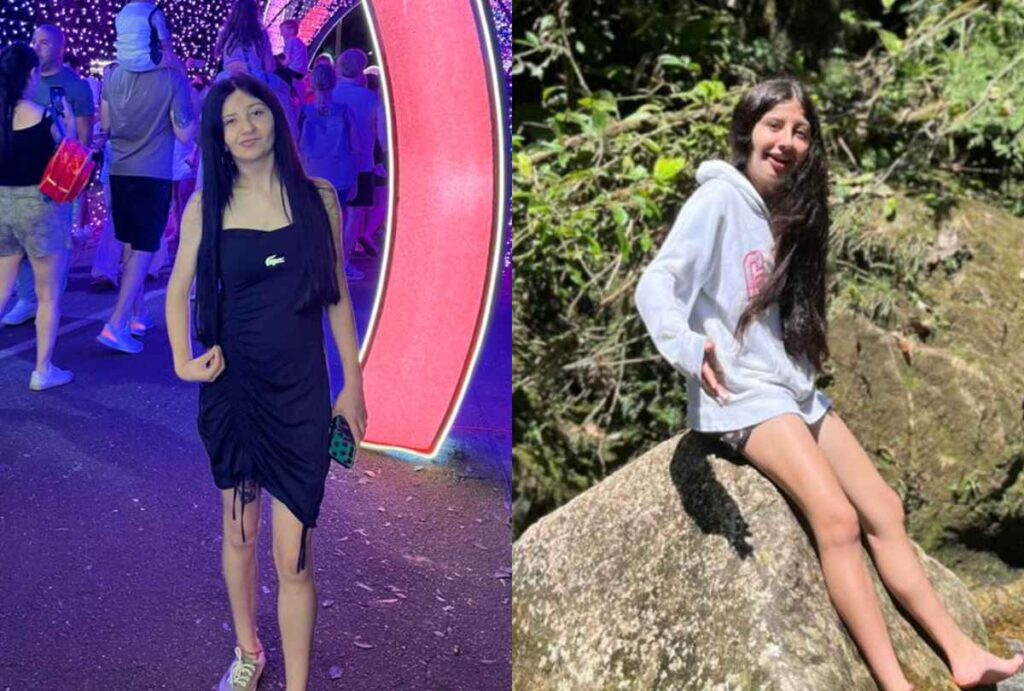 Montagem com duas fotos de Marcella Machado Santos, adolescente desaparecida em Curitiba 